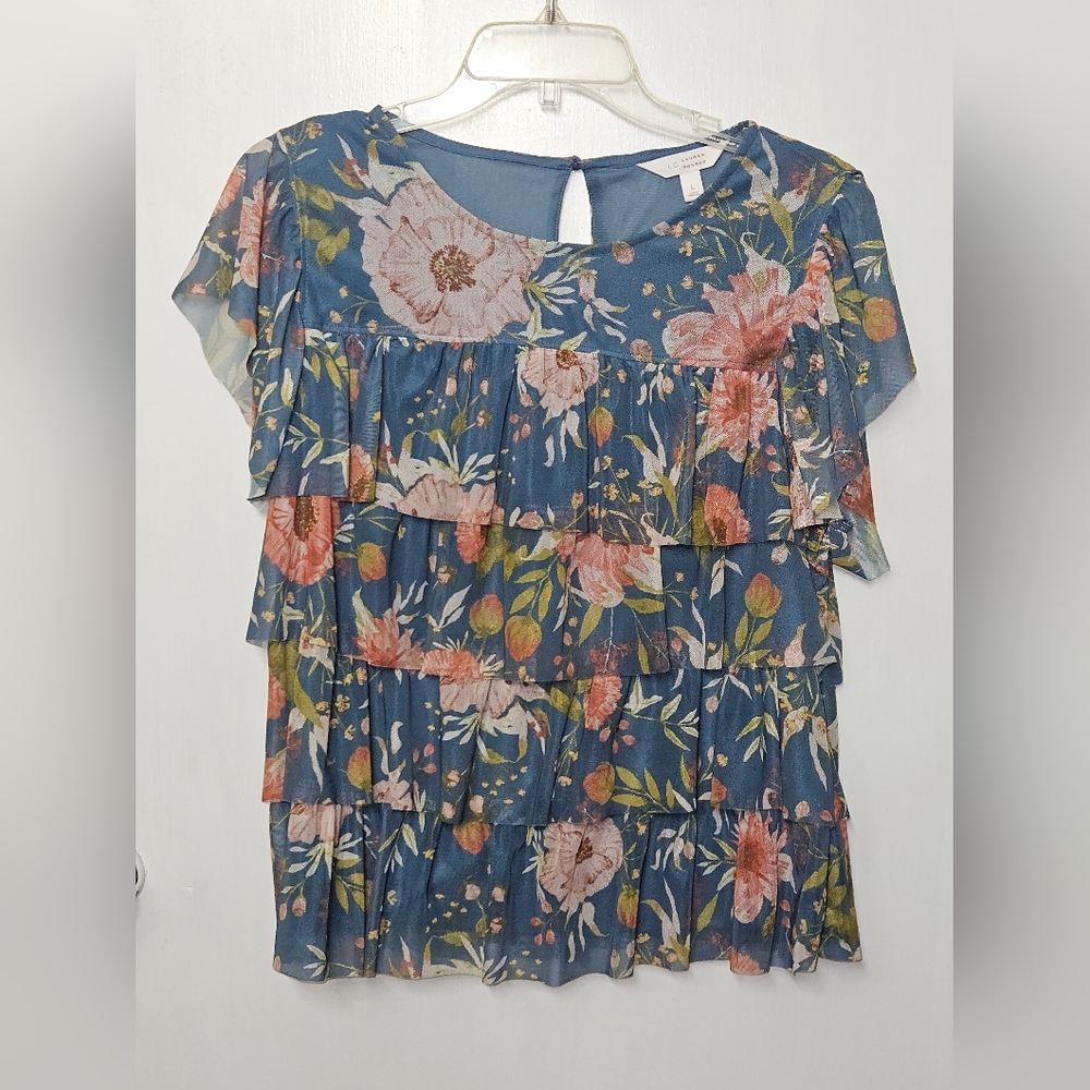 Lauren Conrad ruffled floral top. Size L.